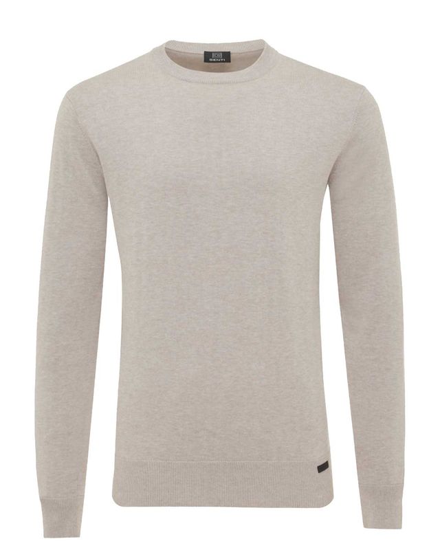 Genti pullover ronde hals in zandkleur, voorkant

