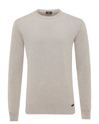 Genti pullover ronde hals in zandkleur, voorkant

