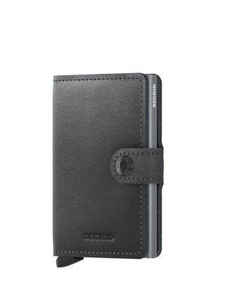 Secrid Miniwallet Original Grey voorkant in glad grijs leer met aluminium Cardprotector.

