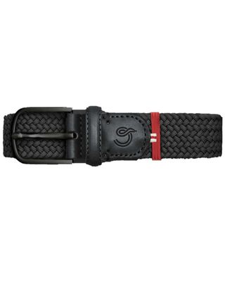 La Boucle Atlanta Black riem met zwarte gesp, gevlochten stretch en leren details.