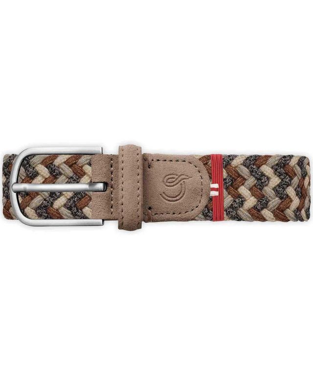 La Boucle The Highlands Wool Effect riem in multi brown met suède leren details en zilverkleurige gesp.