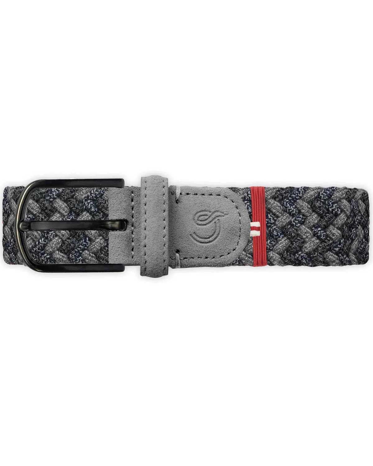 La Boucle Glasgow Suede Wool Effect riem in multi grey met zwarte gesp en suède leren details.