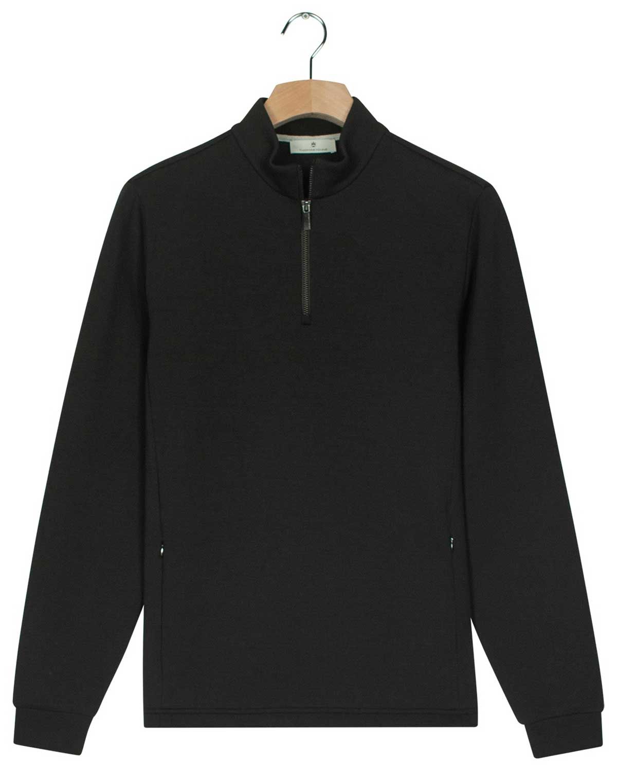 Thomas Maine sweatshirt 1/2 zip in zwart, voorkant, regular fit, katoenmix met stretch, herenkleding herfst winter collectie