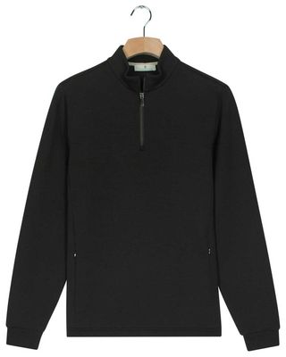 Thomas Maine sweatshirt 1/2 zip in zwart, voorkant, regular fit, katoenmix met stretch, herenkleding herfst winter collectie