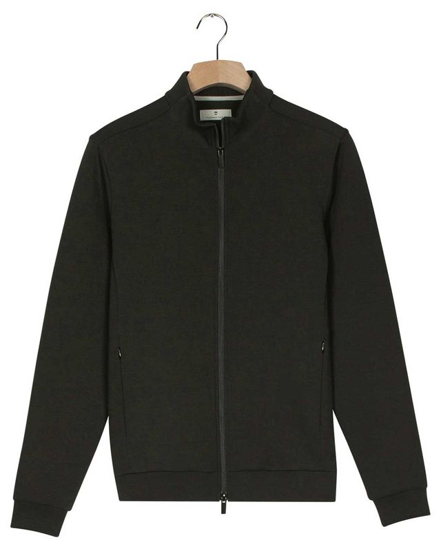 Thomas Maine sweat cardigan heren donkergroen 5222TM011, full zip vest van katoenmix met stretch en ribboordafwerking