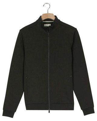 Thomas Maine sweat cardigan heren donkergroen 5222TM011, full zip vest van katoenmix met stretch en ribboordafwerking