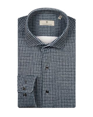 Thomas Maine dressshirt Roma 527720 met modern Kent kraag en pied de poule print in navy blauw, voorkant