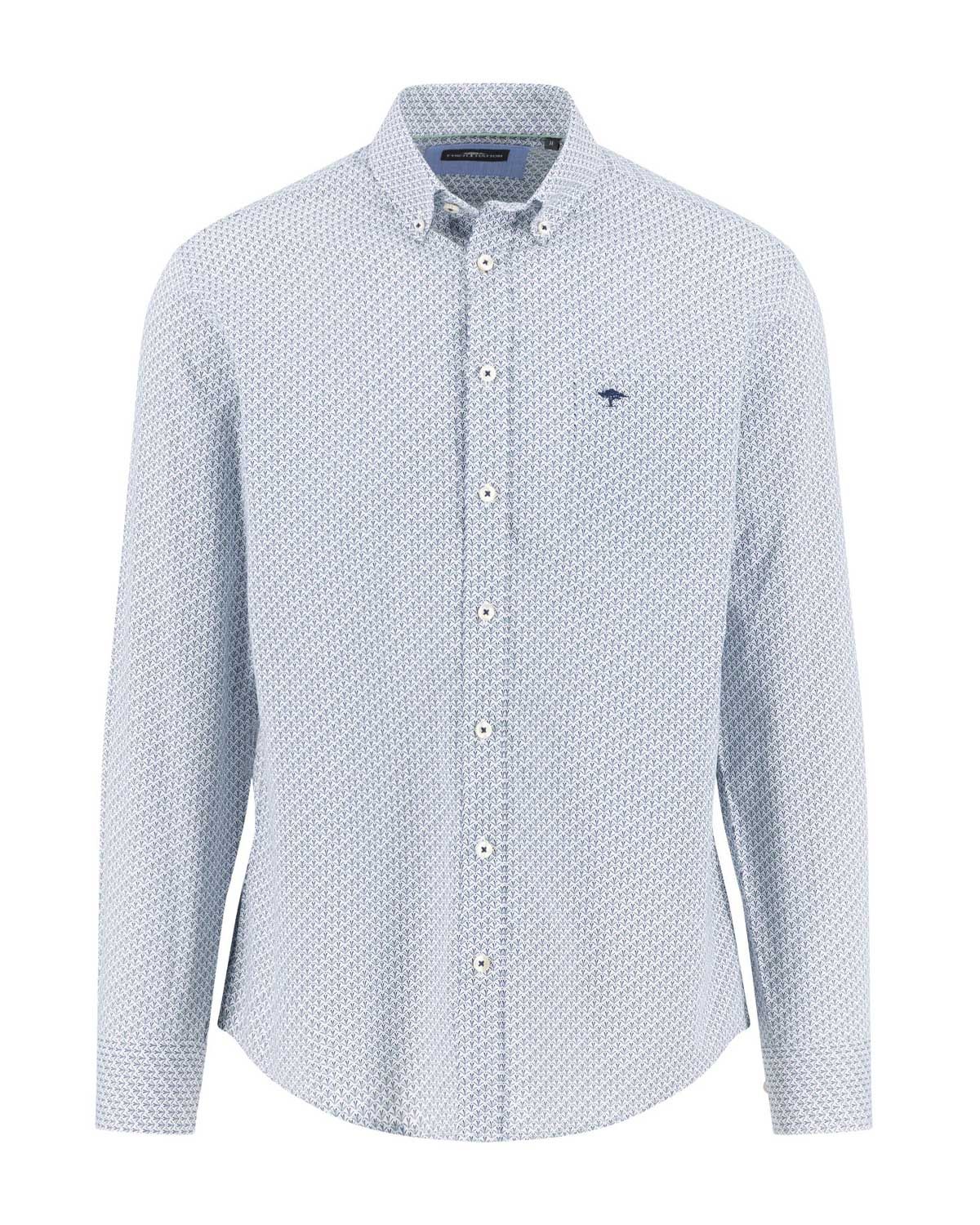 Fynch Hatton overhemd 15145740 met lange mouw, button down kraag en combi print in kleur fern, voorkant