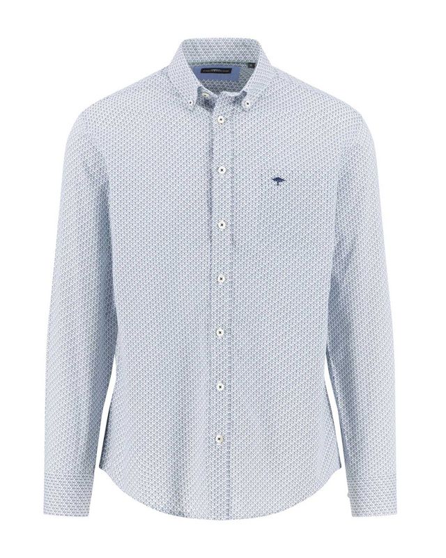 Fynch Hatton overhemd 15145740 met lange mouw, button down kraag en combi print in kleur fern, voorkant