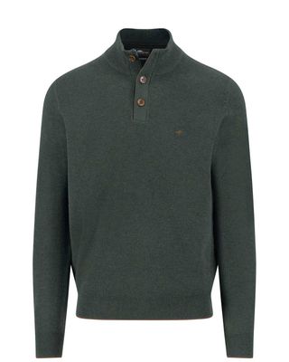 Fynch Hatton trui 1514219 Troyer Button met structuur, lange mouw in kleur dark ivy groen, voorkant