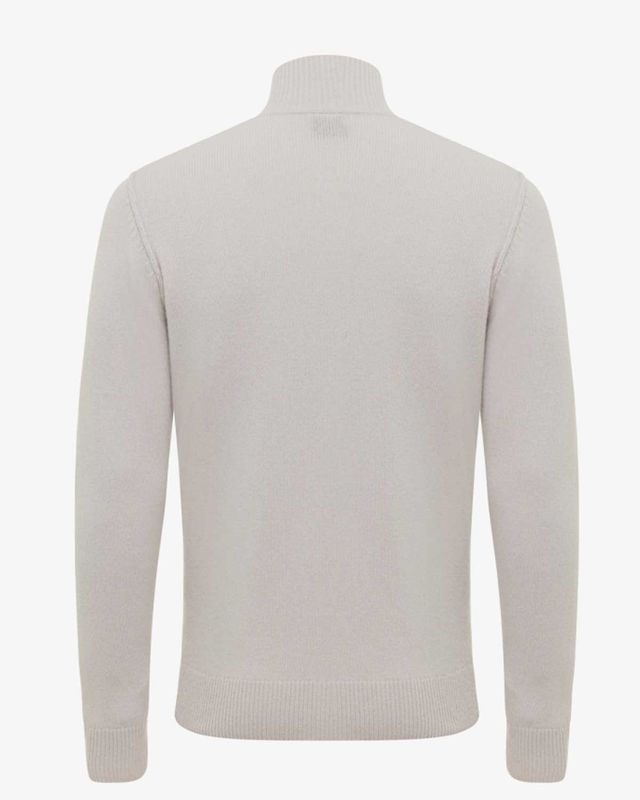 Achterzijde van Genti beige wolmix cardigan met regular fit en ribstructuur