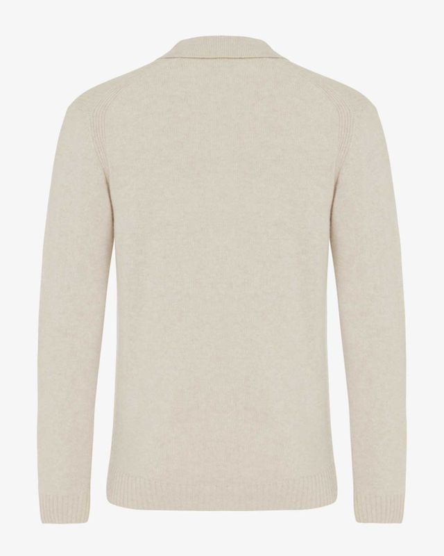 Achterzijde van beige Genti winterpolo met lange mouw, wolmix met katoen en recycled nylon