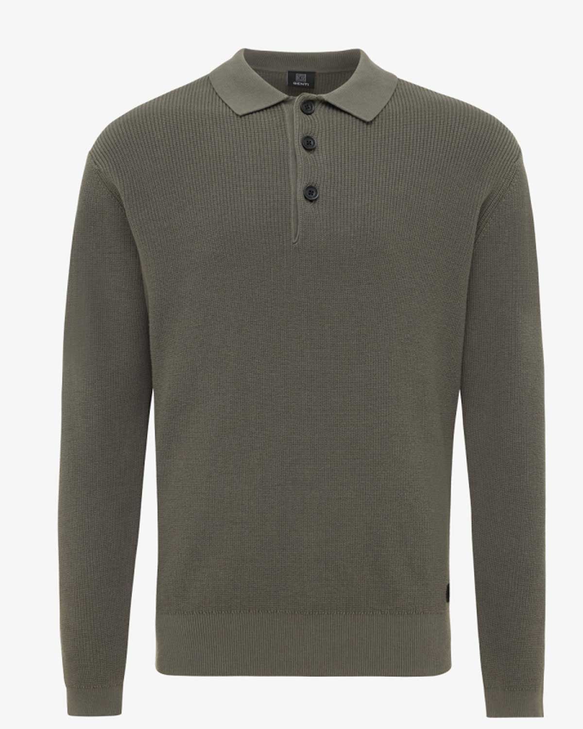 Genti longsleeve polo K3134-3282-170 groen, 100% katoen met stretch en regular fit, cleane zakelijke uitstraling