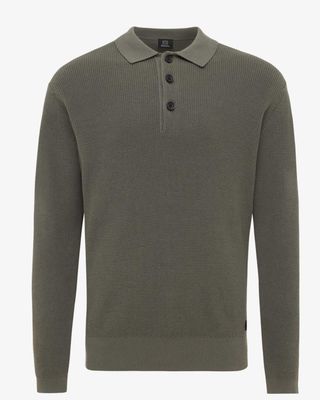 Genti longsleeve polo K3134-3282-170 groen, 100% katoen met stretch en regular fit, cleane zakelijke uitstraling