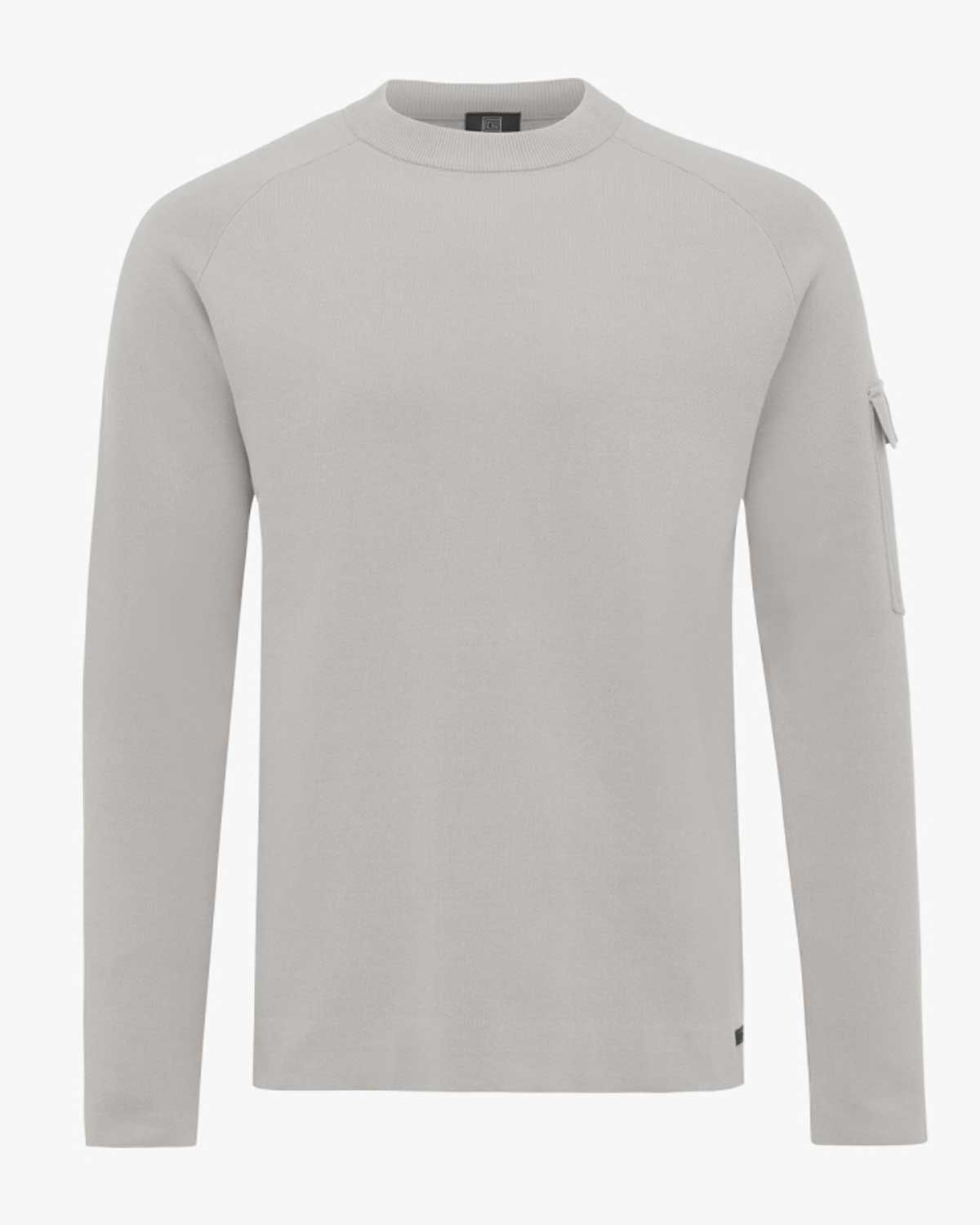 Genti sweater K3128-3278-039 in offwhite, voorkant met ronde hals en gebreide knitstructuur
