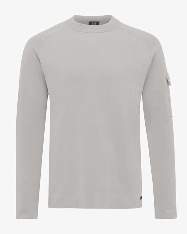 Genti sweater K3128-3278-039 in offwhite, voorkant met ronde hals en gebreide knitstructuur