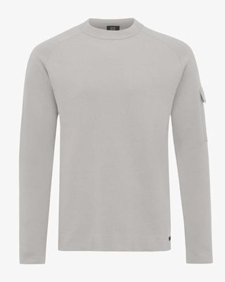 Genti sweater K3128-3278-039 in offwhite, voorkant met ronde hals en gebreide knitstructuur