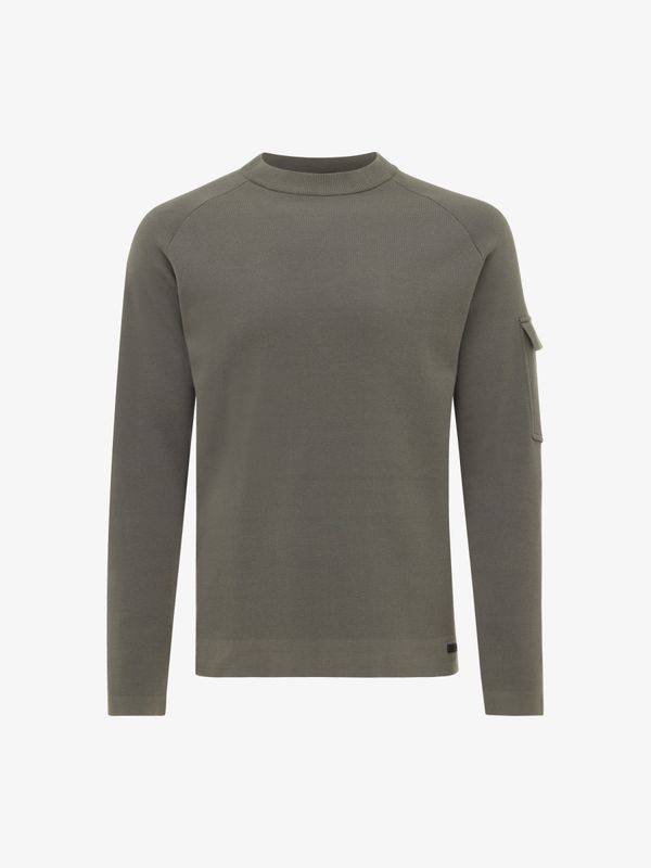 Genti sweater K3128-3278-170 in donkergroen, voorkant, roundneck longsleeve met gebreide sleeve pocket