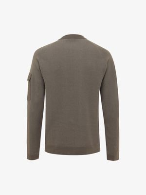 Genti sweater K3128-3278-144 in donkerbruin, achterkant, regular fit roundneck van katoen
