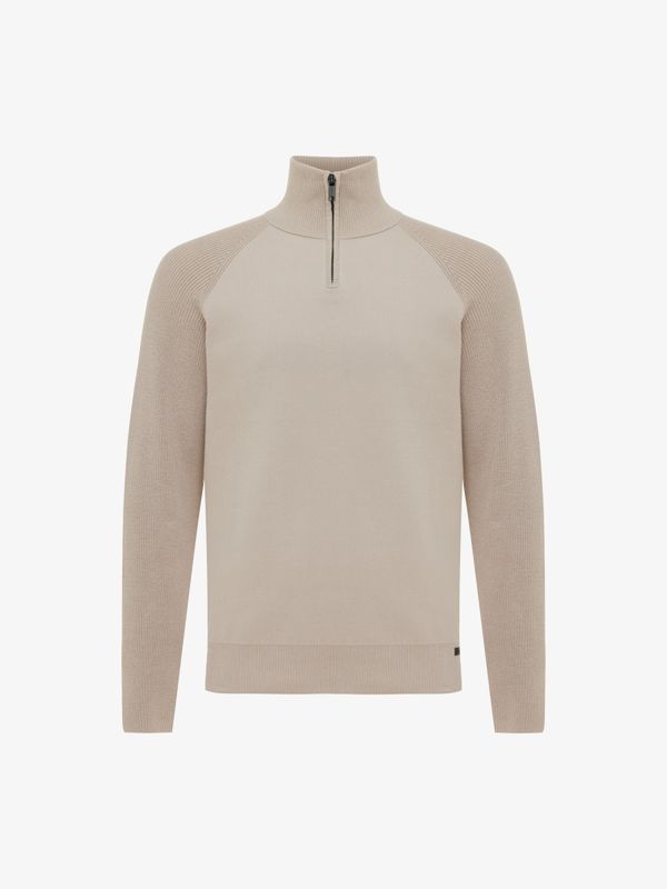 Genti zip turtle neck K3159-3278-039 in beige, voorkant, regular fit pullover van 100% katoen