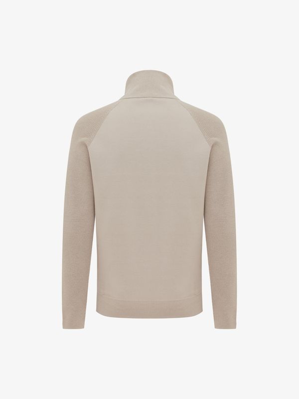 Genti zip turtle neck K3159-3278-039 in beige, achterkant, pullover met dubbele steekstructuur