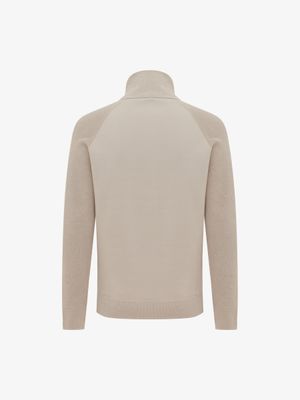 Genti zip turtle neck K3159-3278-039 in beige, achterkant, pullover met dubbele steekstructuur