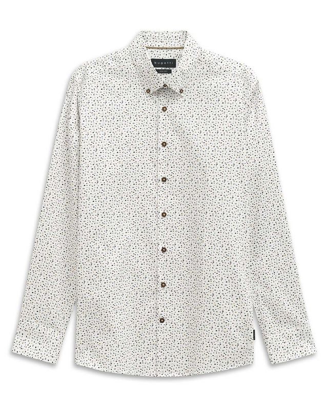 Bugatti overhemd 9350-88512D-130 in wit met subtiele print, voorkant, lange mouw, 100% katoen, regular fit
