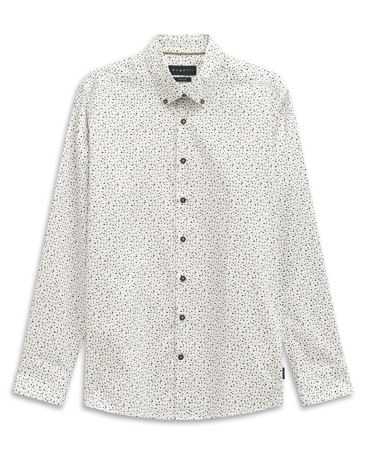 Bugatti overhemd 9150-88513D-150 in wit met groene print, voorkant, lange mouw, katoen, regular fit