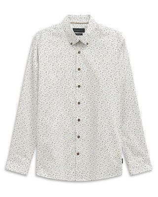 Bugatti overhemd 9150-88513D-150 in wit met groene print, voorkant, lange mouw, katoen, regular fit