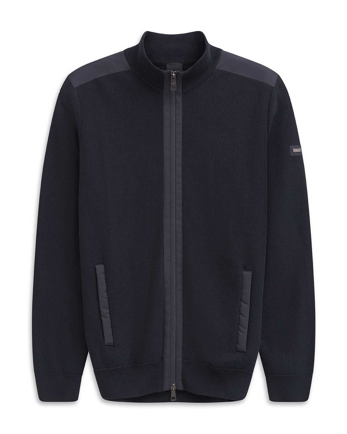 Bugatti vest 8750-85170D-390 donkerblauw, voorkant met ritssluiting en steekzakken, katoenmix, regular fit