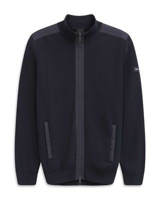 Bugatti vest 8750-85170D-390 donkerblauw, voorkant met ritssluiting en steekzakken, katoenmix, regular fit