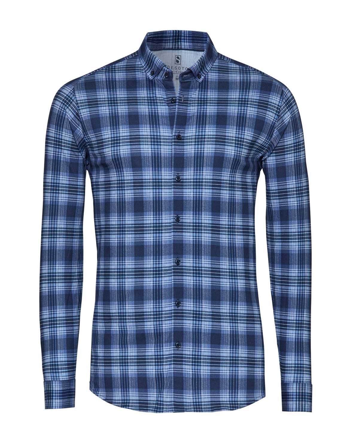 Desoto jersey overhemd 87113-3-534 in donkerblauw ruit, voorkant
