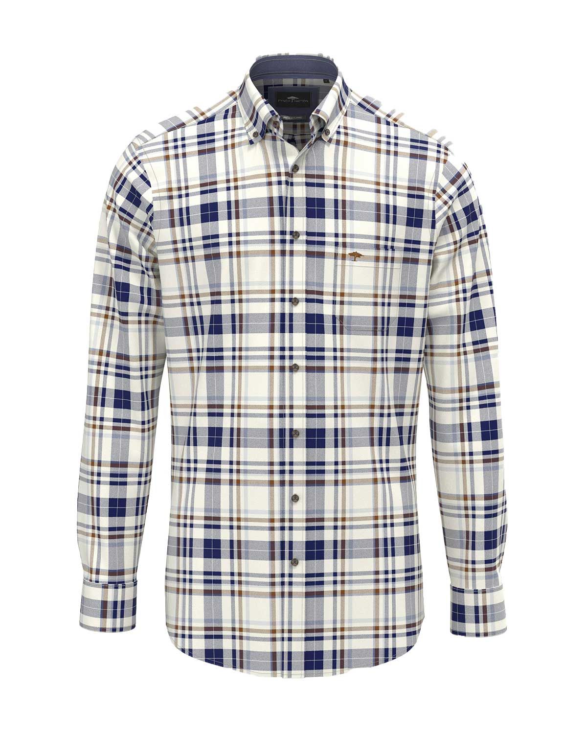 Fynch-Hatton overhemd blauw offwhite ruit 15098870-638 voorkant
