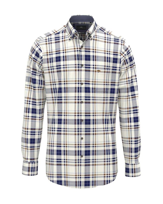 Fynch-Hatton overhemd blauw offwhite ruit 15098870-638 voorkant