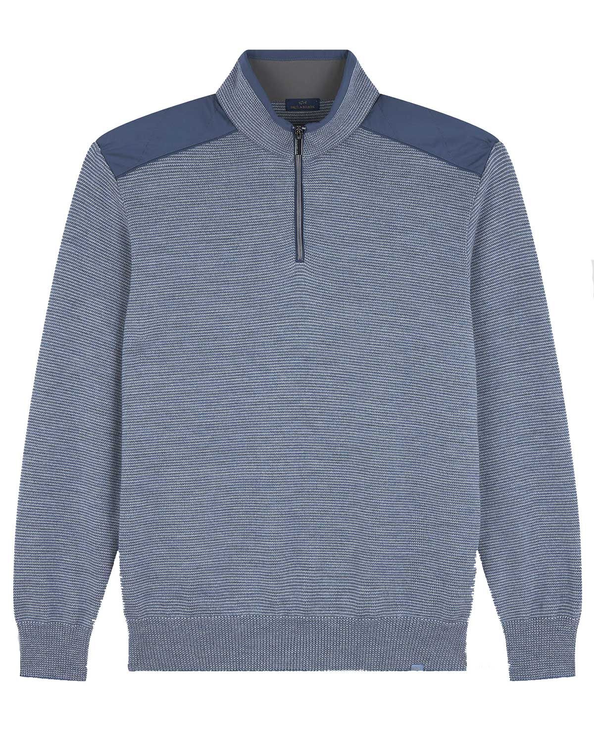 Voorzijde van Paul &amp; Shark pullover 15311133-200 in True Navy Vapor Blue, half-zip van Soft Cool Touch wol met Typhoon® Plati