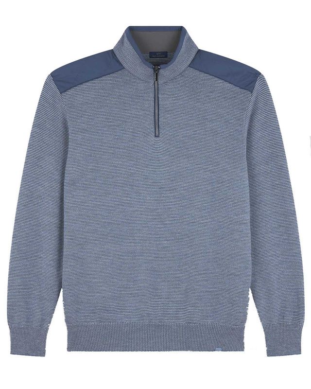 Voorzijde van Paul &amp; Shark pullover 15311133-200 in True Navy Vapor Blue, half-zip van Soft Cool Touch wol met Typhoon® Plati