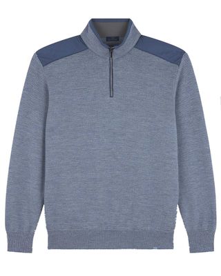 Voorzijde van Paul &amp; Shark pullover 15311133-200 in True Navy Vapor Blue, half-zip van Soft Cool Touch wol met Typhoon® Plati