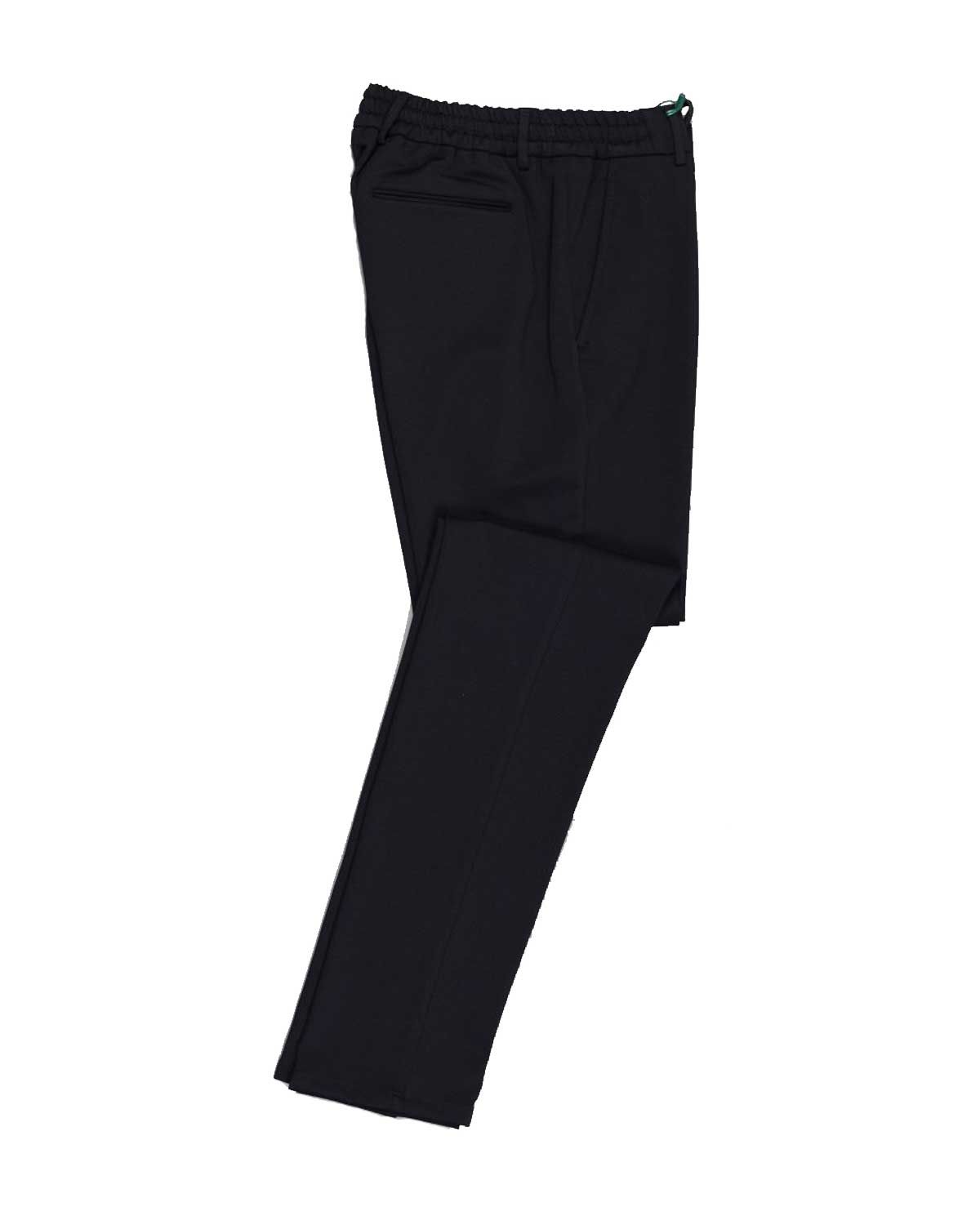 Berwich broek CN1217X in zwart, slim fit flat front herenbroek van stretch viscose jersey met elastische tailleband en paspel