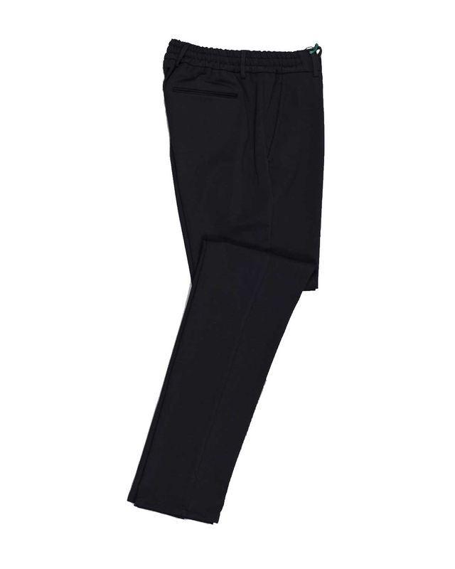 Berwich broek CN1217X in zwart, slim fit flat front herenbroek van stretch viscose jersey met elastische tailleband en paspel