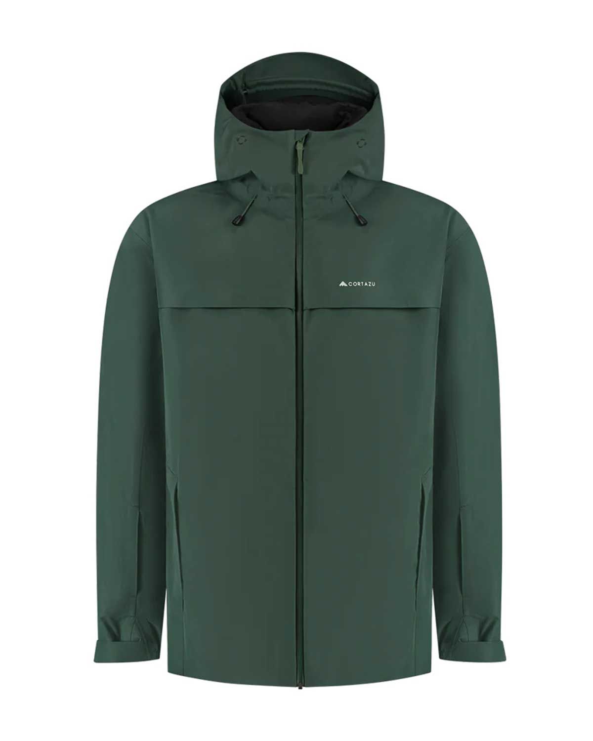 Cortazu hardshell jas Delta INS 7M donkergroen, vooraan met capuchon, 3-laags isolatie, waterdicht 30.000 mm – voorkant 