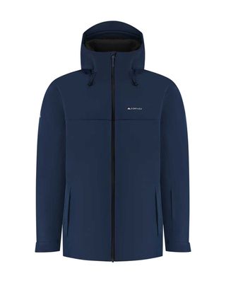 Cortazu hardshell jas Delta INS 7M in navy, packshot met capuchon en waterdichte rits – voorkant