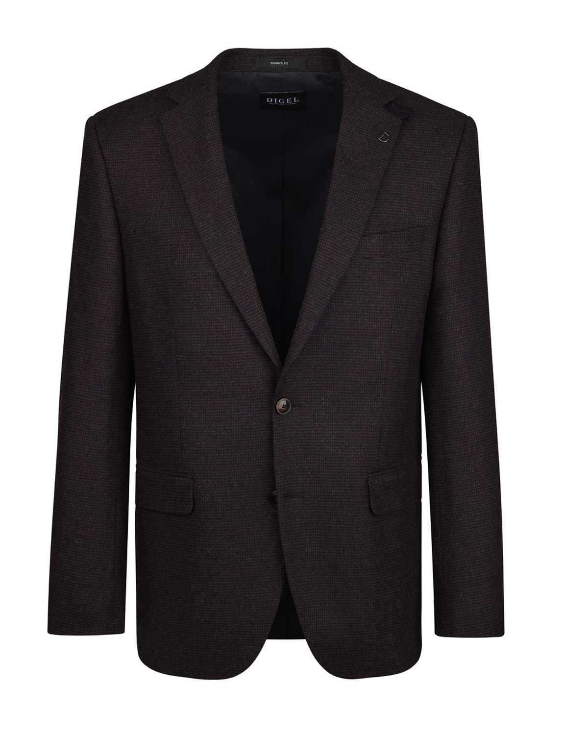 Digel colbert Ezzo-G 1240247-32 in bruin, modern fit 2-knoops heren colbert met klepzakken en notch revers – voorkant