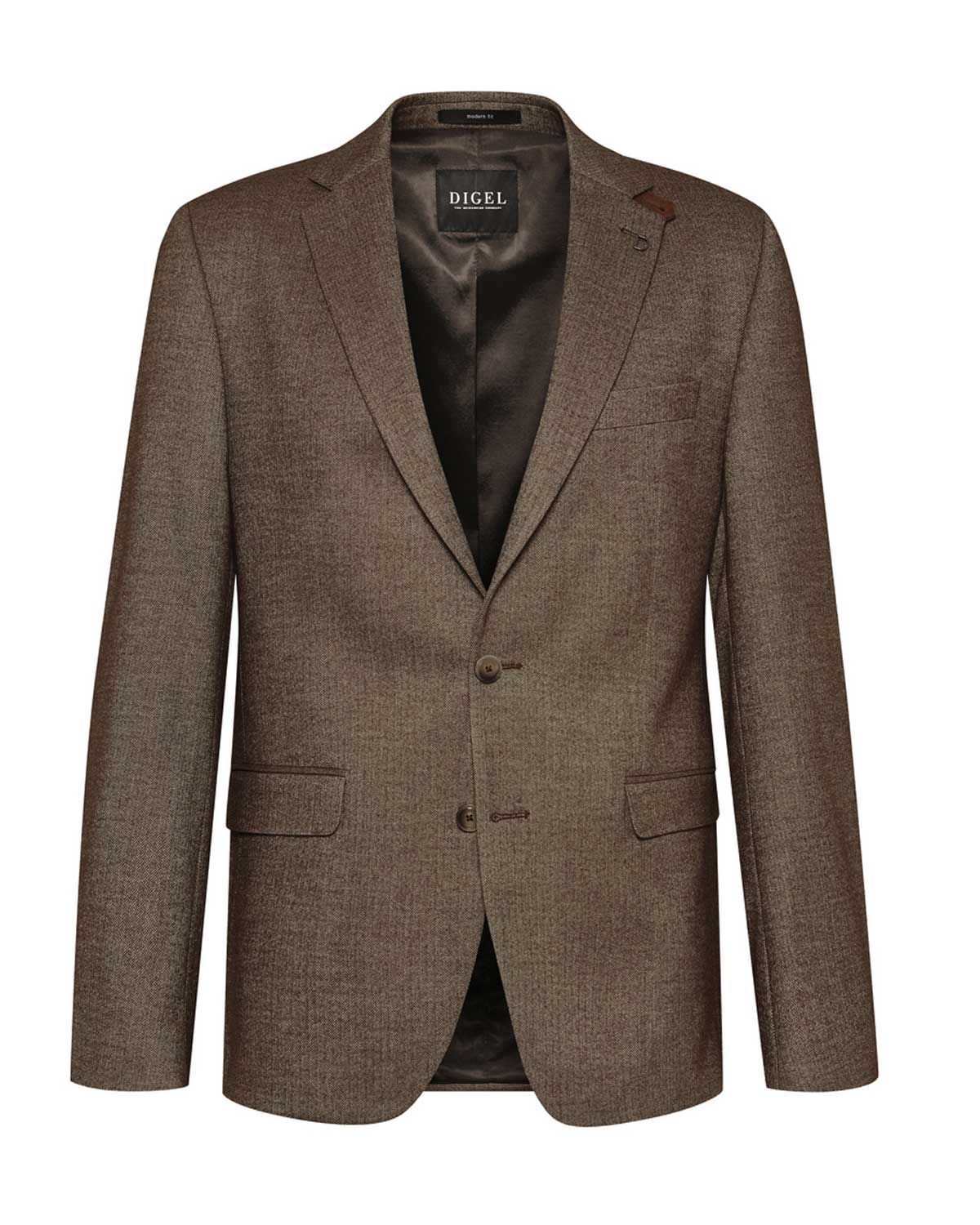 Digel herencolbert Ezzo-G 1240149-32 in middenbruin, modern fit 2-knoops met klepzakken en notch revers – voorkant
