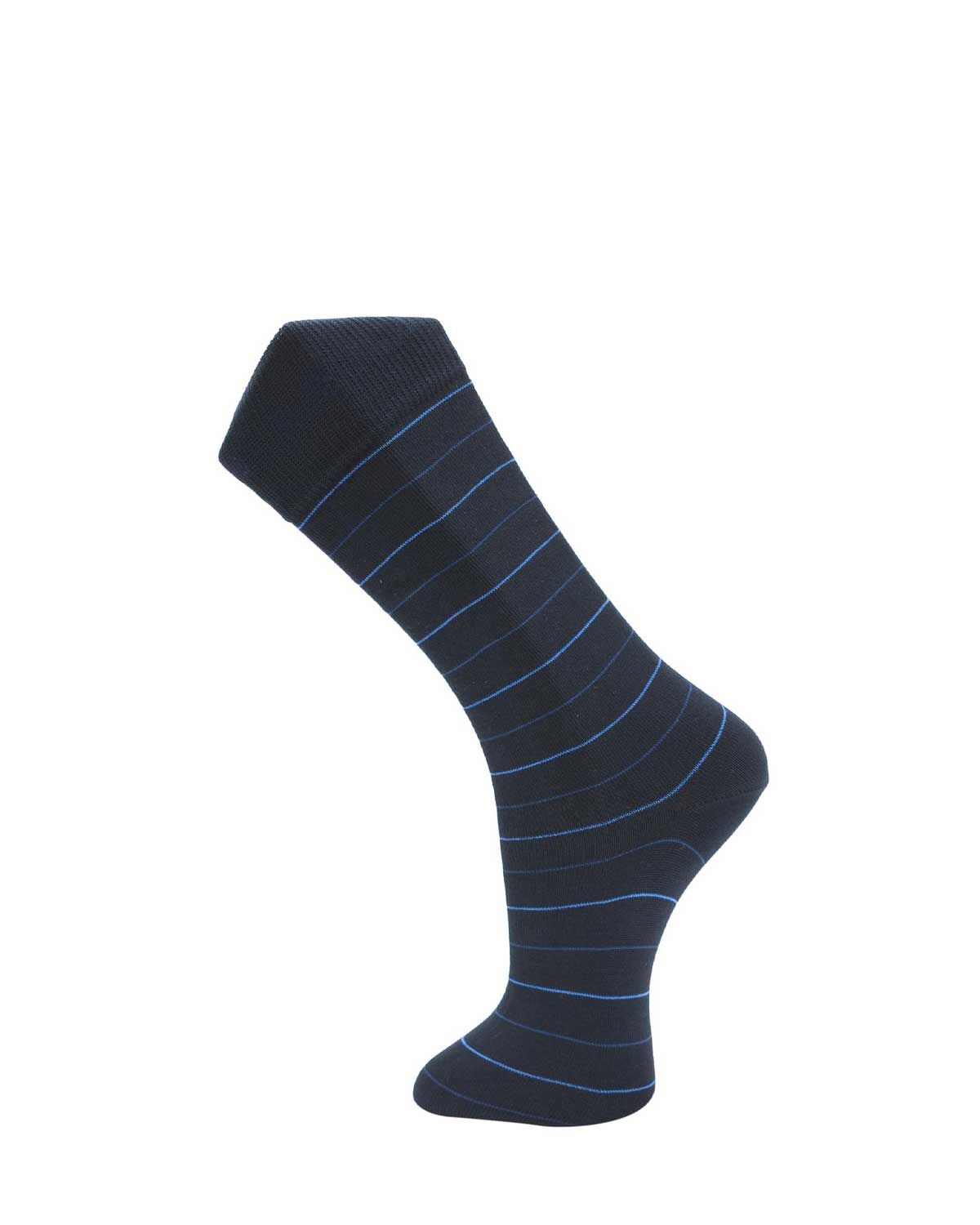 Effio business sokken Travel 610 navy met fijne strepen, mercerized katoen, naadloos en extra lengte – packshot voorkant