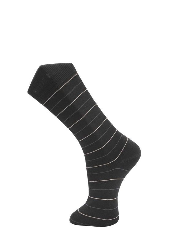 Effio business sokken Travel 608 zwart met fijne strepen, mercerized katoen, naadloos – packshot voorkant