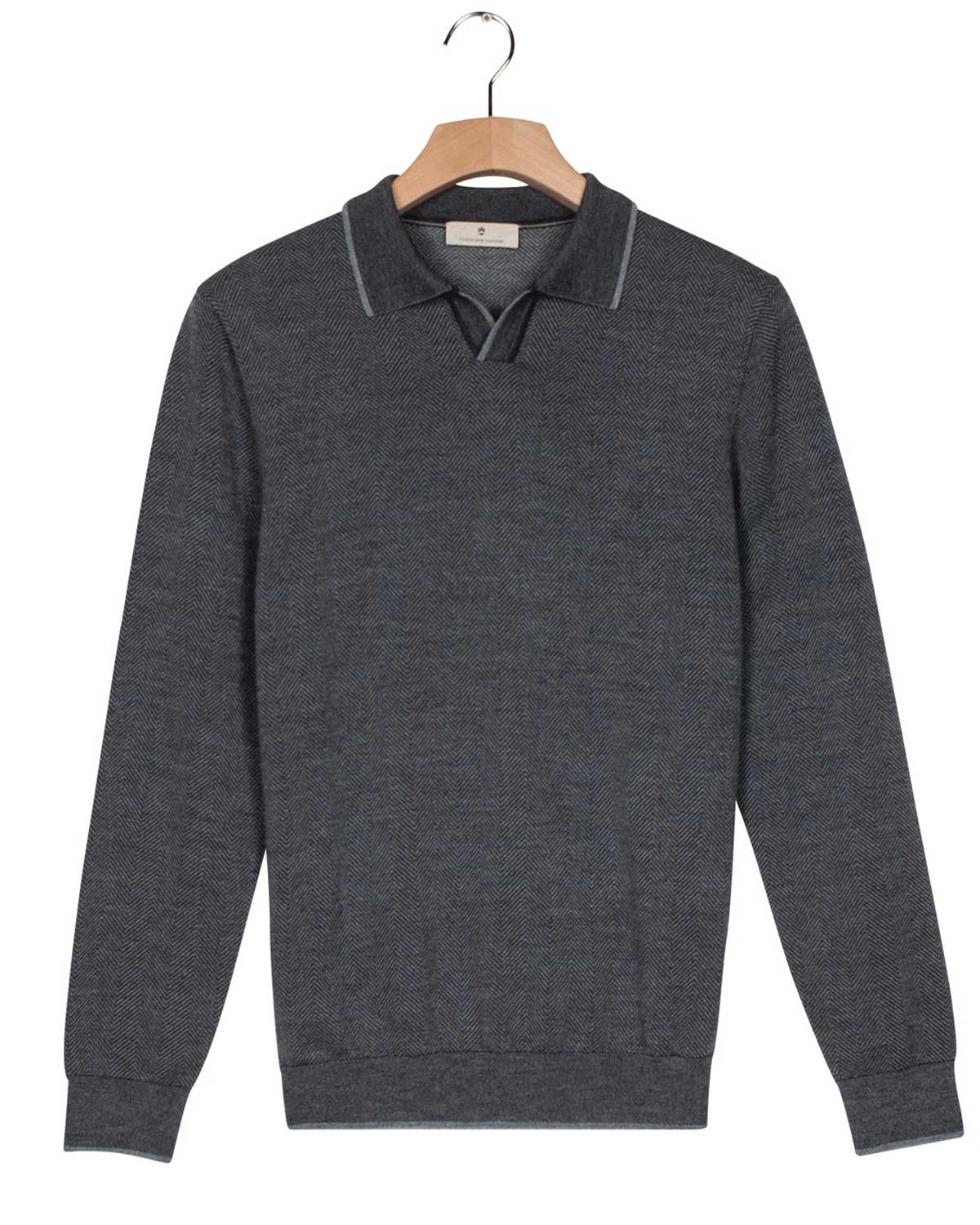 Thomas Maine polo pullover 5283TM109 in light denim melange, voorkant