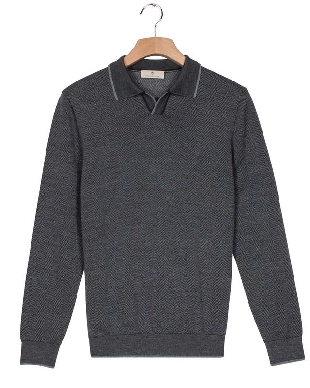 Thomas Maine polo pullover 5283TM109 in light denim melange, voorkant