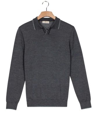 Thomas Maine polo pullover 5283TM109 in light denim melange, voorkant