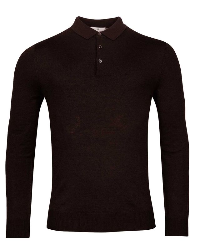 Thomas Maine polo pullover 5283TM100-80 in donkerbruin, voorkant