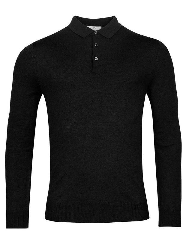 Thomas Maine polo pullover 5283TM100 in zwart, voorkant